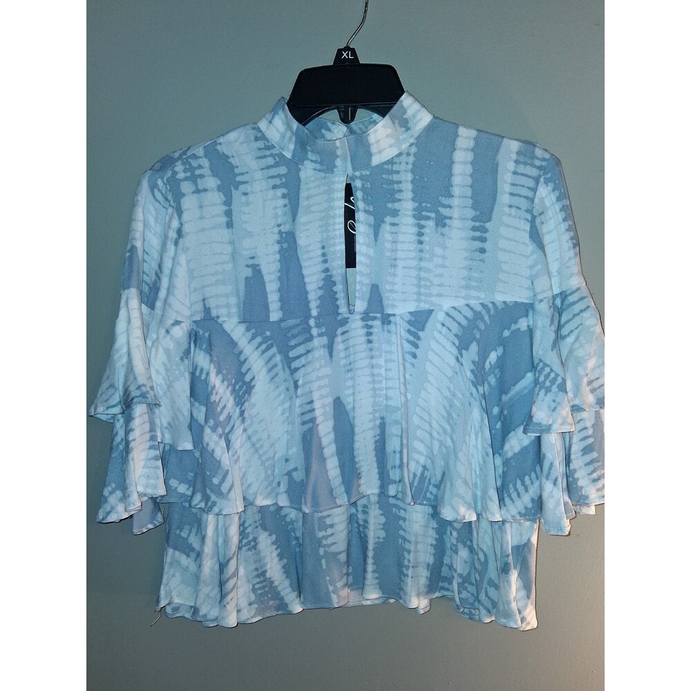 NWT $77  Karlie Mockneck blue tie dye ruffle top size small dressy